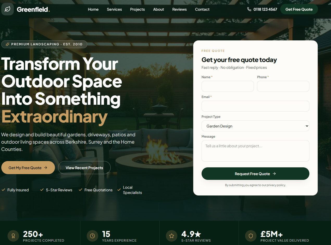 Greenfield Landscaping website homepage