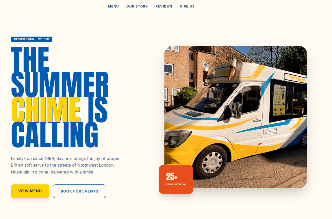 Savino's Sweet Scoop website homepage
